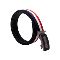 hot male big size casual striped cloth fabric canvas auotomatic leather ratchet belt strap red white blue mixed color