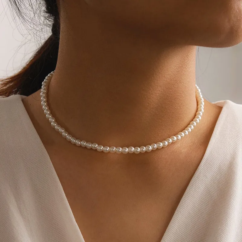 Элегантное белое ожерелье-чокер с имитацией жемчуга, свадебное ожерелье с большим круглым жемчугом для женщин, очаровательные модные ювели...