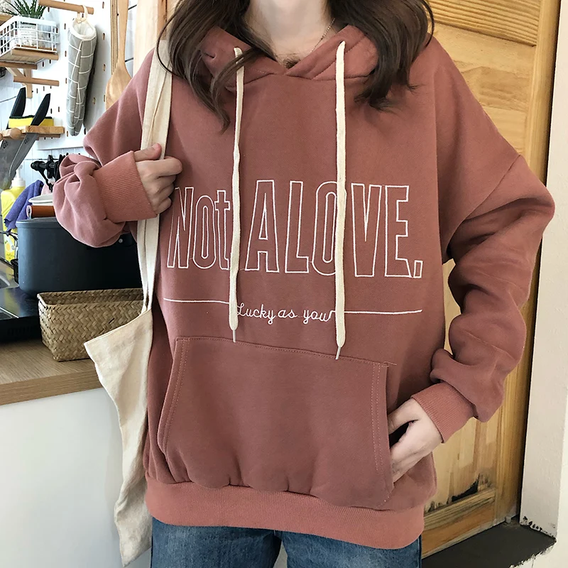 

Womens Hoodies Pullover Autumn and Winter Korean-style Loose-Fit Hoodie Harajuku Brushed and Thick Coat Women Sweatshirt