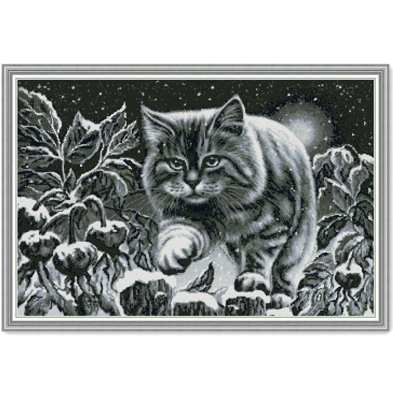 Набор для вышивки крестиком Black cat on Snow night 18ct 14ct 11ct хлопковая шелковая нить белая