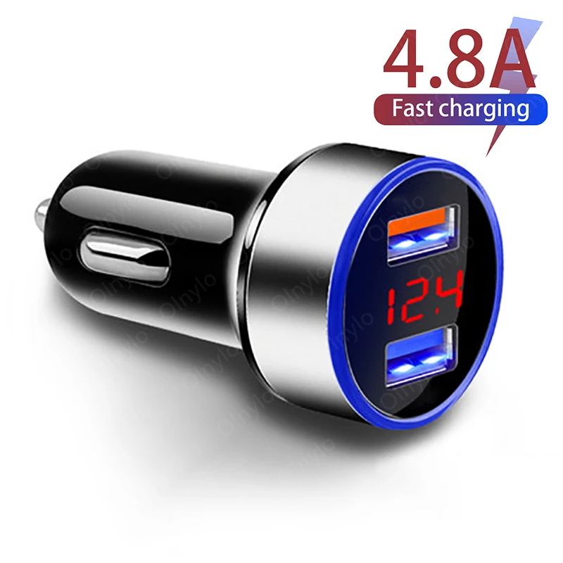 

4.8A 5V Car Chargers 2 Ports Fast Charging For Samsung Huawei iphone 11 8 Plus Universal Aluminum Dual USB Car-charger Adapter