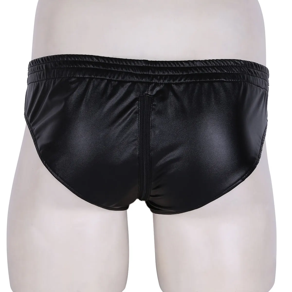 

Mens Soft Faux Leather Briefs Underwear Sexy Lingerie Zipper Crotch High Cut Low Rise Mini Briefs Underwear Panties Nightwear