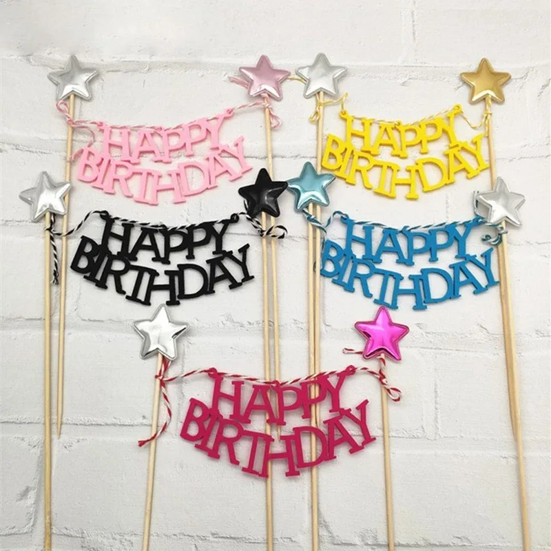 

Table Cake Decoration Supplies Handmade Bunting Garland Pennant Flags Mini Happy Birthday Banner Star Cake Topper Party Dessert