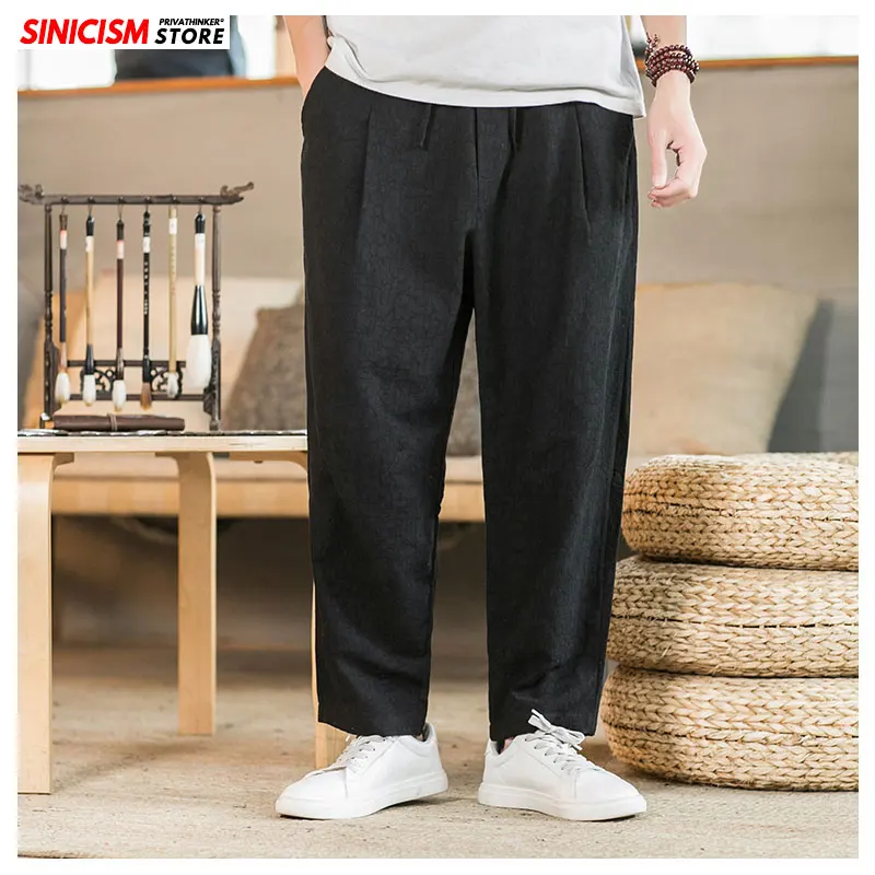 

MrGoldenBowl Store Male Fashion Cotton Linen Pants Men Ankle-Length Loose Harem Pants Mens 2020 Vintage Casual Trousers Bottoms