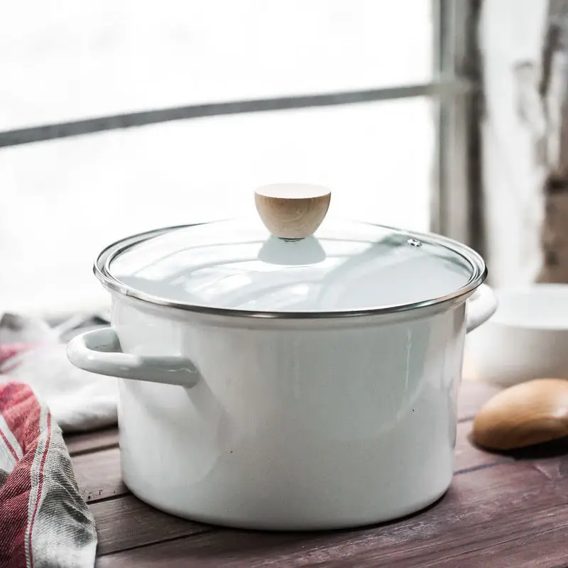 Кастрюля кухонная утолщенная эмалированная 24 см 2L3L4L|Кастрюли для супа и бульона|