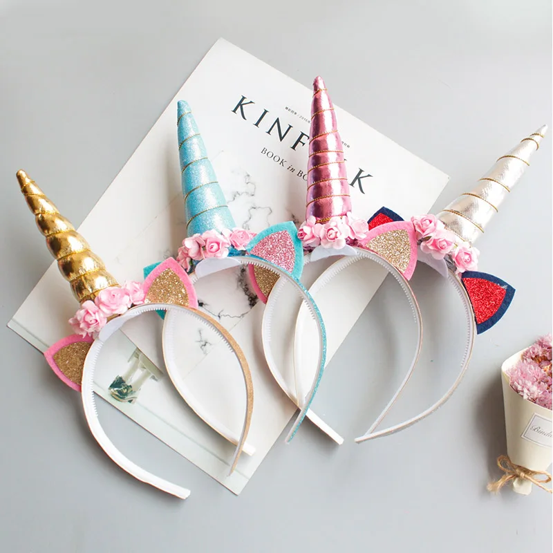 Праздничная повязка принцессы с эластичным цветочным кружевом единорог