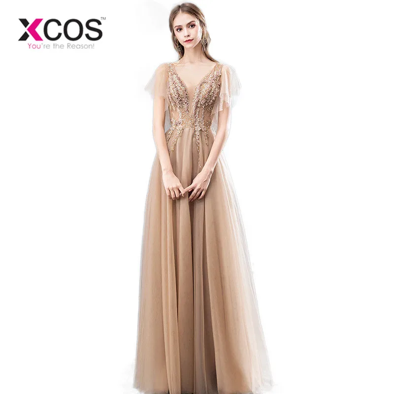 XCOS 2019 новые тюлевые элегантные вечерние платья с глубоким v образным вырезом