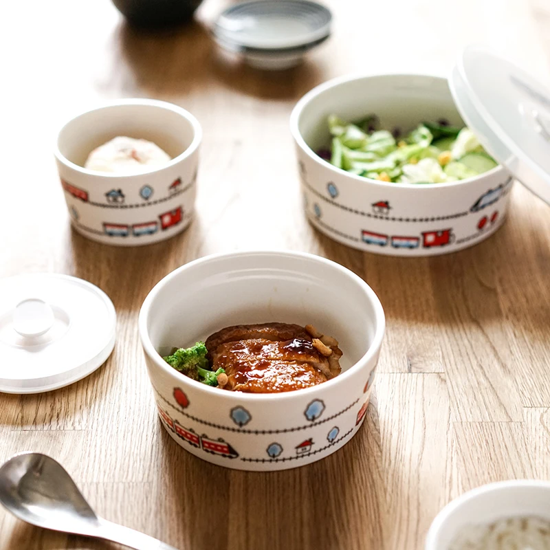 

Керамический Ланч-бокс чаша свежесть Bento с крышкой для микроволновой печи термостойкий Ланч-бокс Kawaii Bento