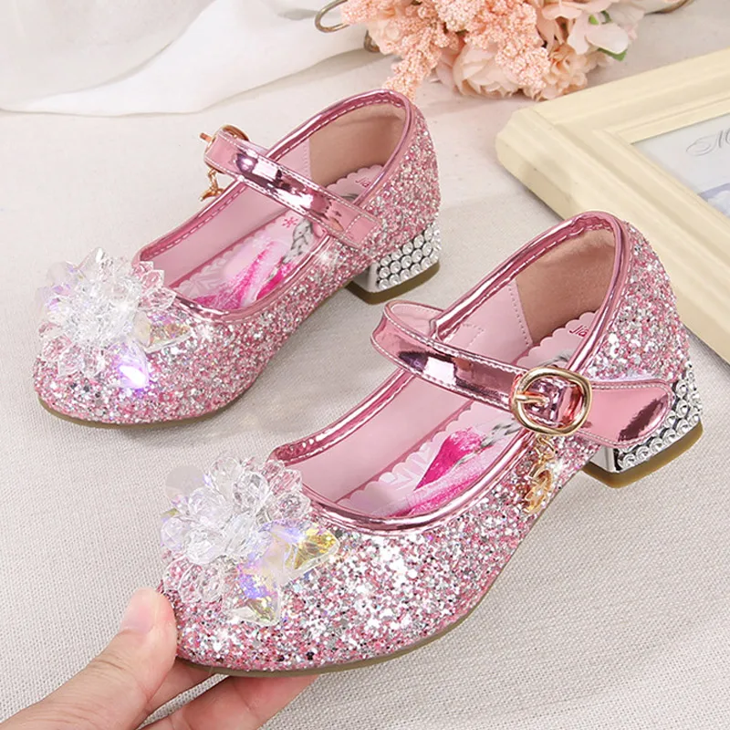 

Toddlers Girls High Heels 2021 Autumn New Children's Princess Crystal Leather Shoes Kids Little Girls Party Shoes