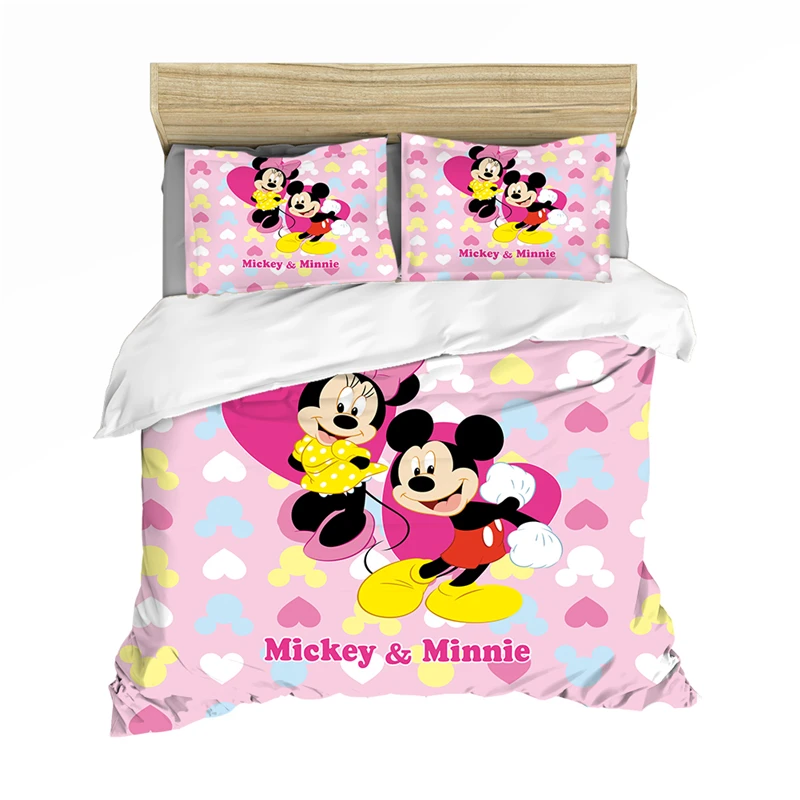 

Disney Mickey Minnie Cartoon Bedding Double Quan King Odd and Even Down Quilt Cover Pillowcase Girl Boy Gift Bedroom Decoration