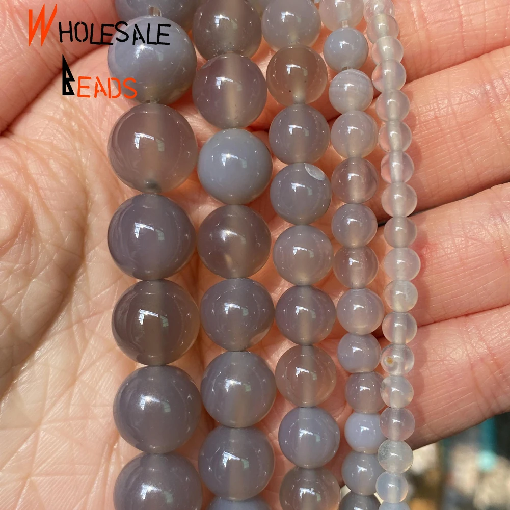 

4/6/8/10/12mm Natural Gray Agates Stone Beads Round Beads For Jewelry Making Needlework Diy Bracelets Jewellery Accessories 15"