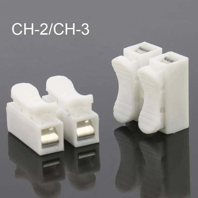 

10PCS White Color CH-2 CH-3 Wire Terminal Connector 2Pins 3pin Voltage 250V Wiring Block Splice Lock Electrical Cable