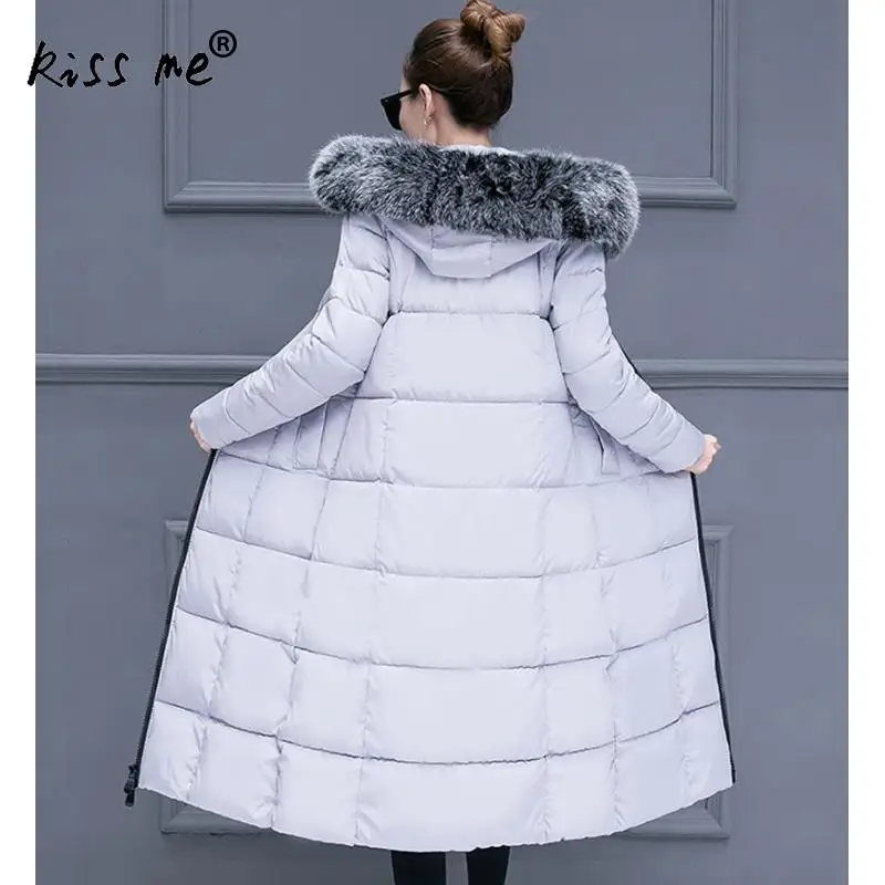 Длинное стильное уличное пуховое пальто для женщин однотонное похудения с