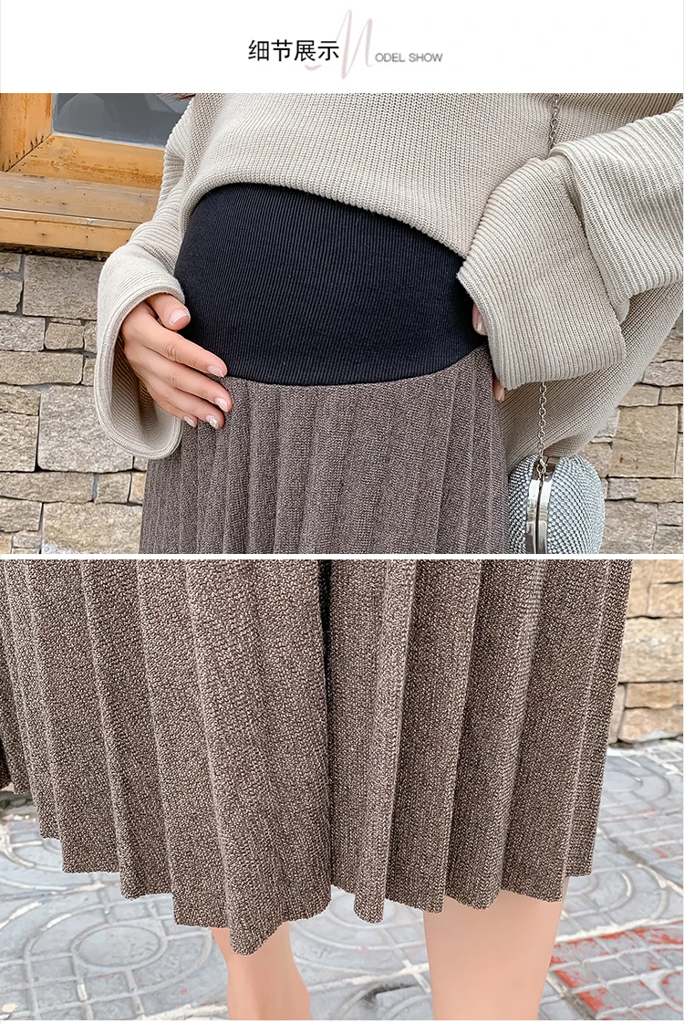 Трапециевидные плиссированные юбки для беременных с высокой талией, свободные юбки с регулируемой талией, Одежда для беременных женщин на осень и зиму