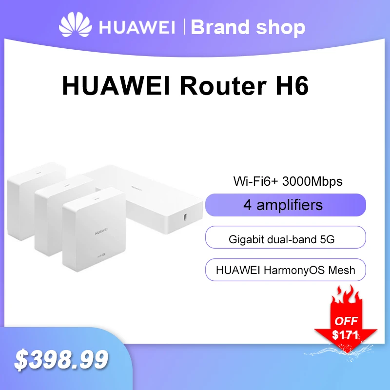 

Wi-Fi-роутер Huawei H6, 6 + 3000 Мбит/с, два диапазона, 4 усилителя