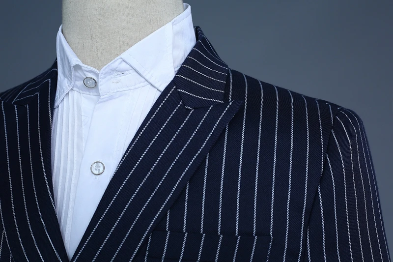 Мужской классический костюм в полоску (куртка + брюки жилет) деловой для свадьбы