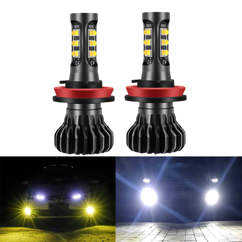 

2Pcs 3000K + 6000K H1 H3 Car Led Bulbs Fog Lamps H7 H8 H11 Fog Light Dual Color Headlight Bulb 12V 9005 9006 HB3 HB4
