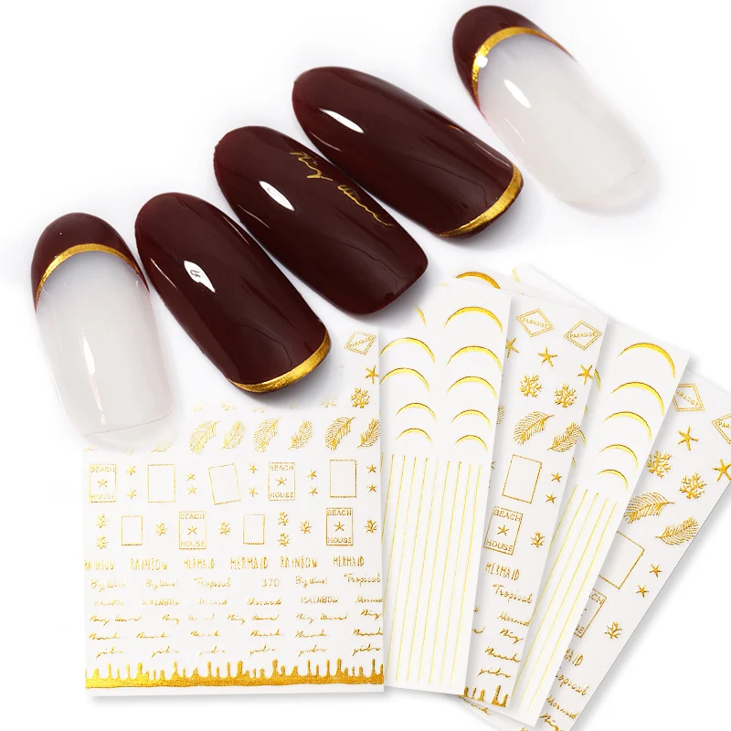 

1 Sheet Gold 3D Nail Sticker Multi-size Strip Geometric Lines/Star/Moon Nail Decals Summer Nail Art Transfer Stickers Decoration
