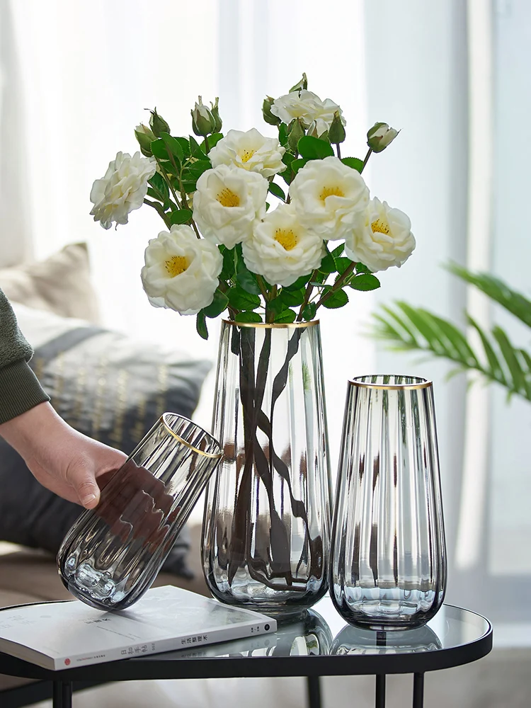

Light Luxury INS Wind Glass Vase Transparent Mouth Creative Hydroponic Flower Arrangement Decoration Living Room Furnishings
