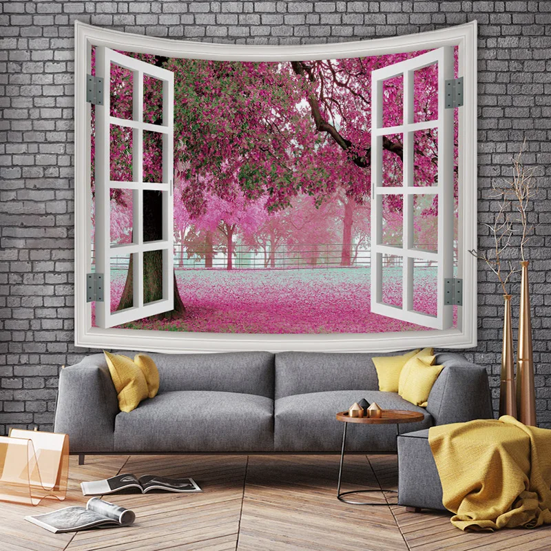 

Tapestry simple modern window scenery tapestry art tapestry outside the window city night view room layout background cloth