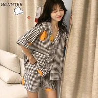 pajama sets women new korean chic print sweet summer ins shrort sleeve schoolgirls pajama homewear kawaii soft fashion sleepwear