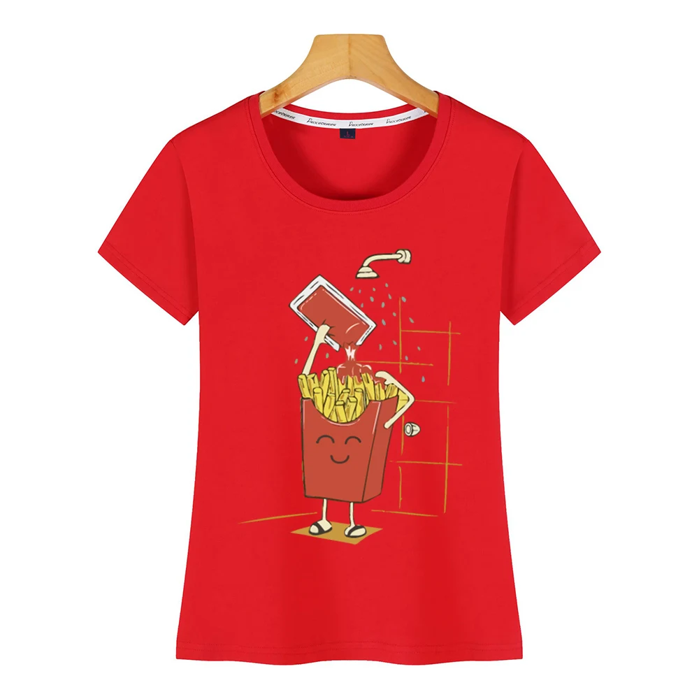 Женская футболка с забавным рисунком картофеля фри и кетчупом винтажная женская