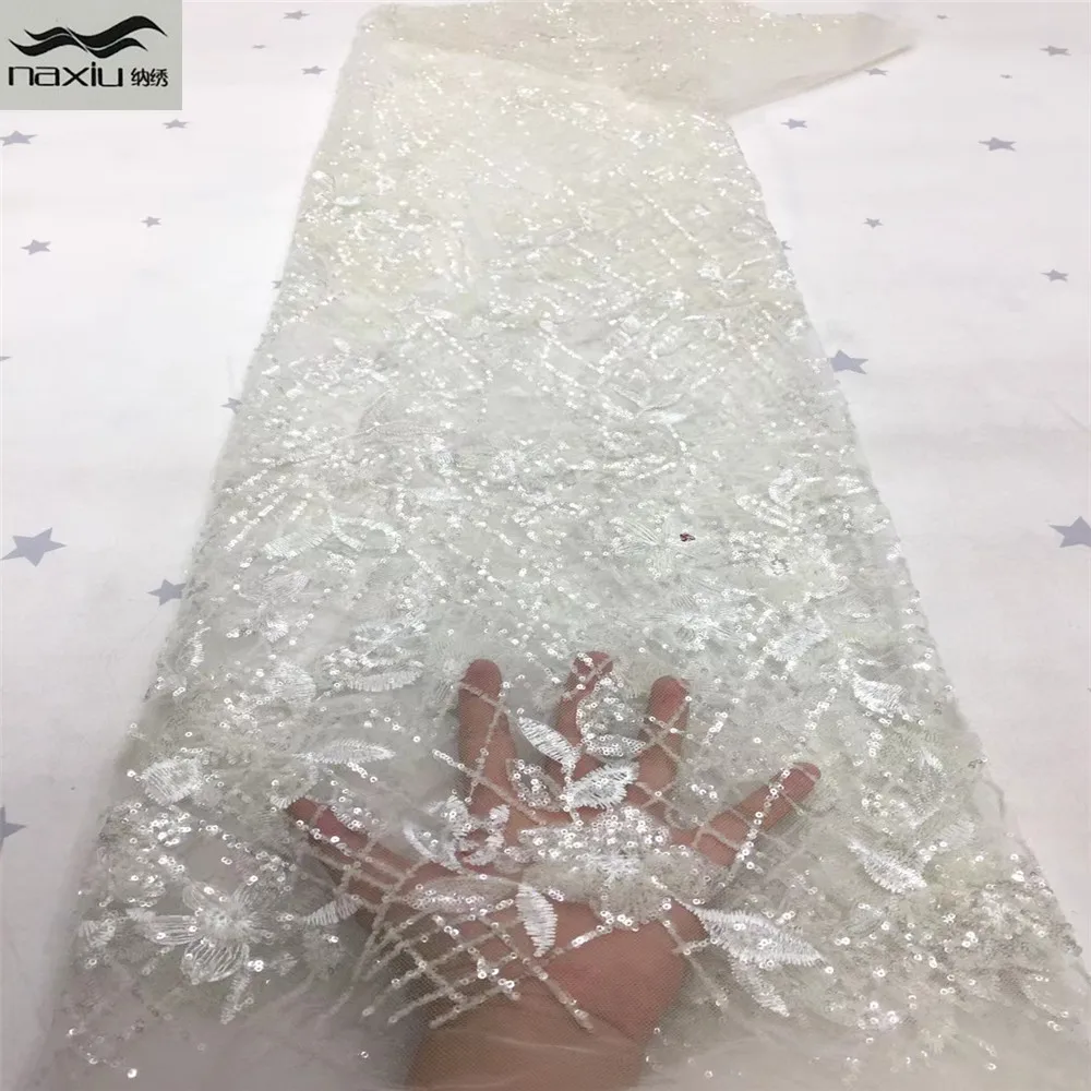 

Madison African Lace Fabric 2021 High Quality Lace Material With Sequins French Wedding Lace Mesh Fabrics For Dress Sewing