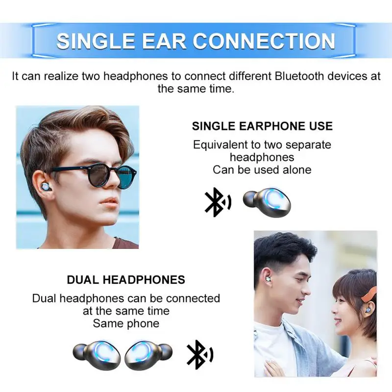 

Power Display Bluetooth 5.0 Earphones Touch Control Wireless TWS Earbuds Smart Noise Reduction with HD Microphone