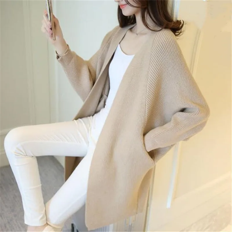 

2019 Autumn Solid White Black Pink Beige Women Sweater Elegant Long Sleeve Feminine Cardigans Casual Thick Sweater Casaco