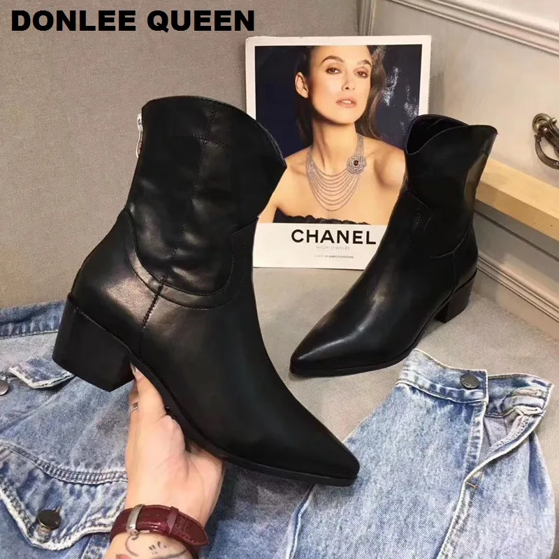 Женские полусапожки черные зимние ботинки Челси ботильоны для женщин на молнии