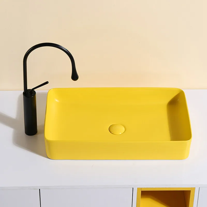 

Bathroom Washing Hand Basin Rectangle Ceramic Wash Basin Household Yellow Lavamanos with Drainer Toilet Basin Sink Bathroom