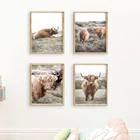 Highland печать коровы, набор из 4 принтов, печать животных, искусство фермы, постер с животными, набор постеров, декор стен