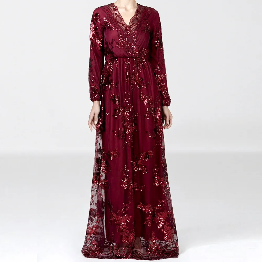 Женское платье кафтан с блестками мусульманское в турецком стиле хиджаб