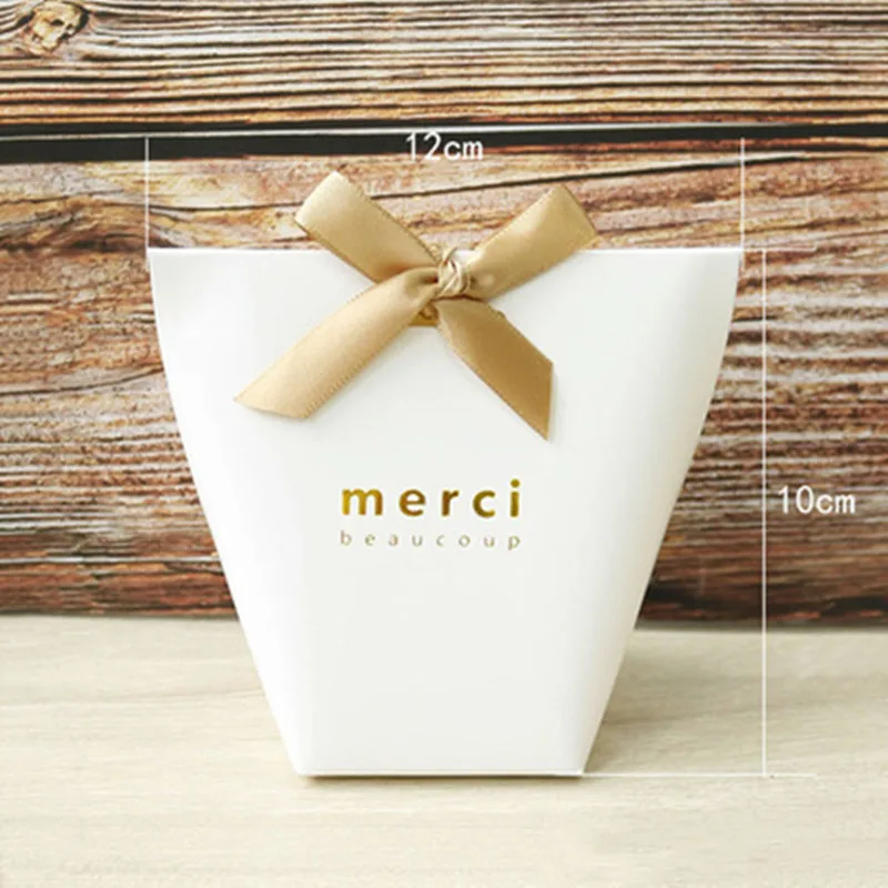 10 шт. высококлассные черно белые бронзовые &quotMerci&quot Сумки для конфет французские