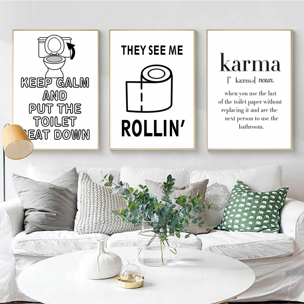 

WC Toilet Paper Karma Quote Funny Poster Wall Art Canvas Painting Nordic Posters And Prints Wall Pictures For Bathroom Decor