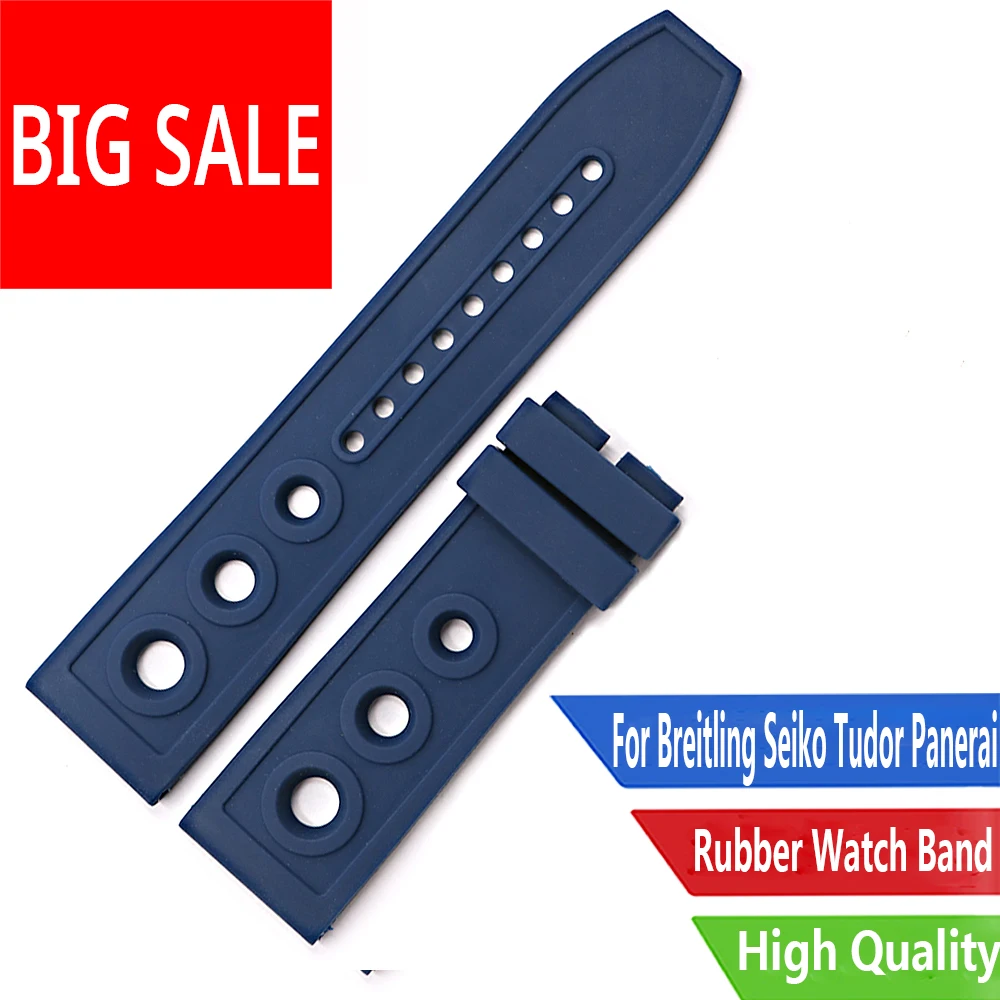 

CARLYWET 22 24mm Blue Red High Quality Rubber Silicone Replacement Wrist Watch Band Loops Belt For Breitling Seiko Tudor Panerai