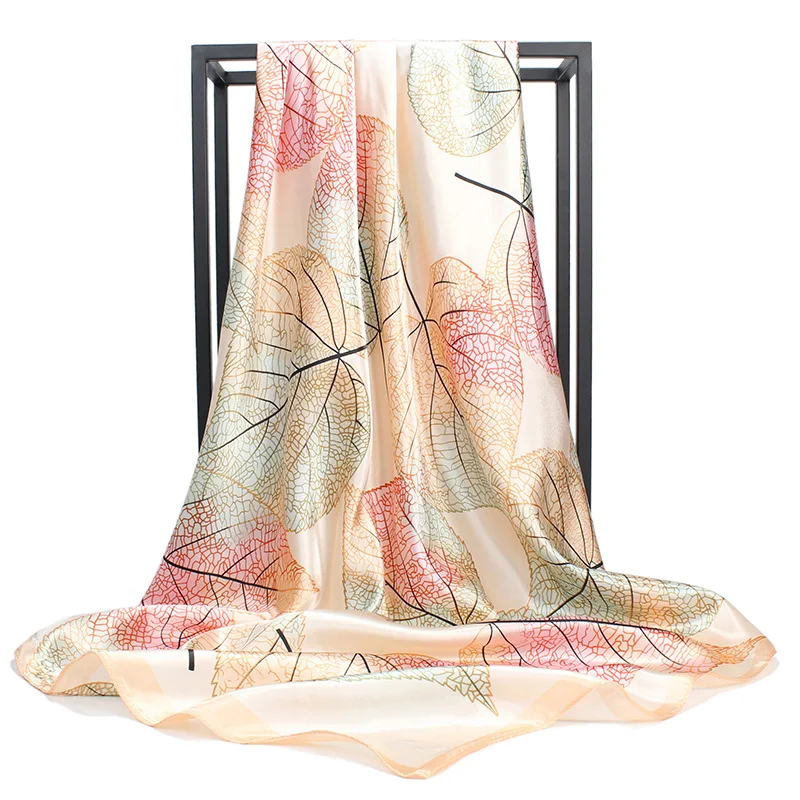 2019 модный платок Шелковый сатиновый хиджаб шарф для женщин с принтом листьев