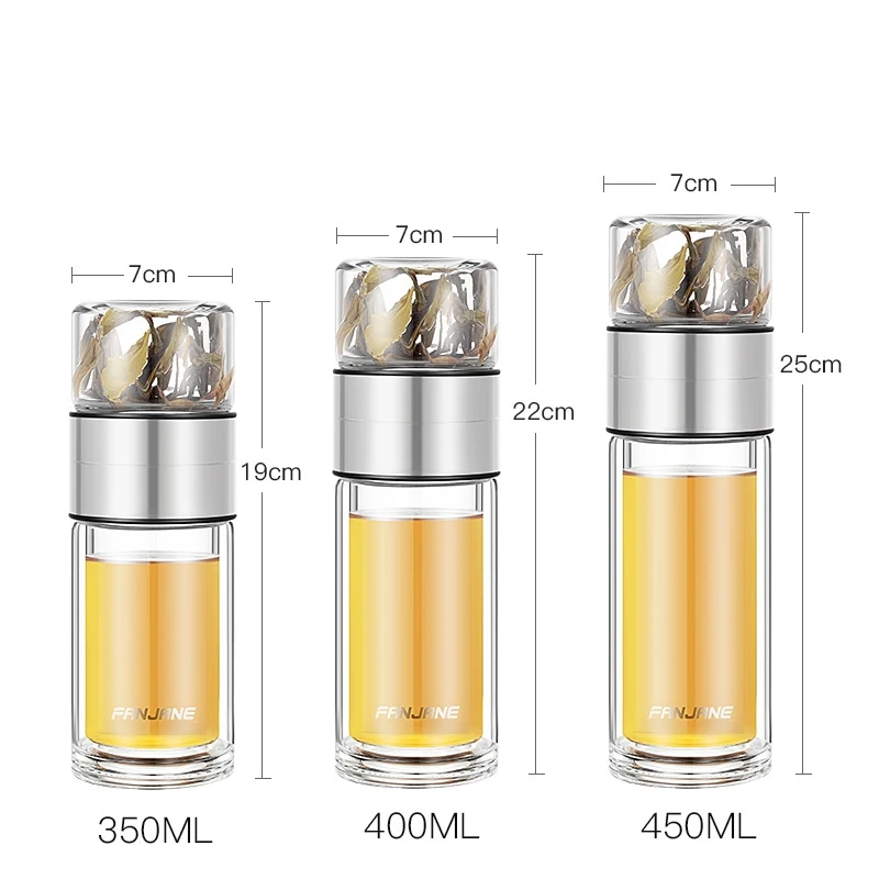 Новый KAXIFEI Стекло портативные бутылки для воды с двойными стенками 350/400/450 мл