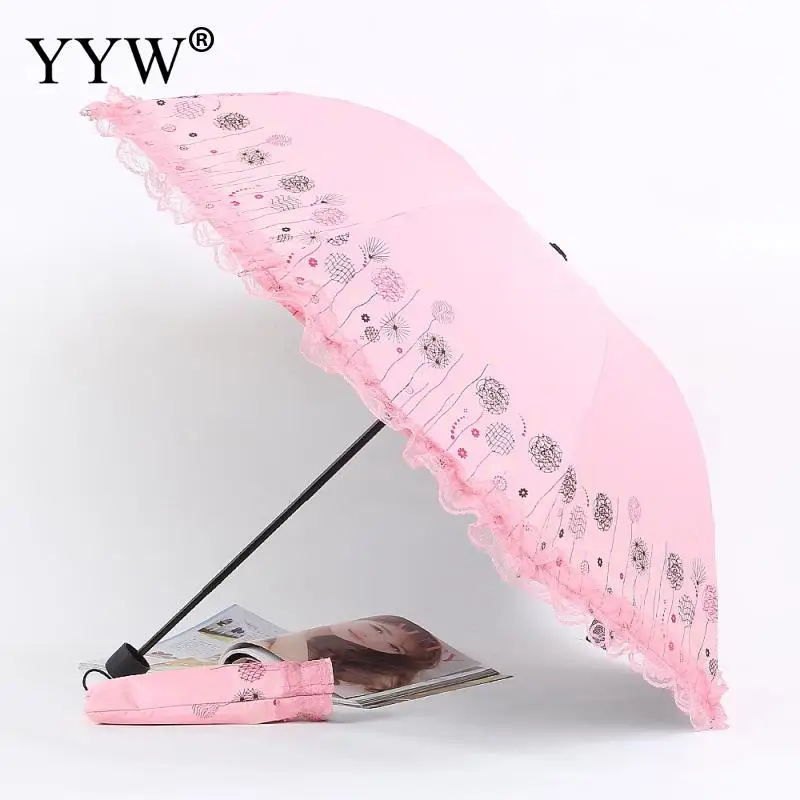 peach pink Креативный складной зонт кружева Одноцветный мешок зонты, дождь женщин зонтик дети пластиковые Paraguas зонтик машина Ambrella - Цвет: peach pink