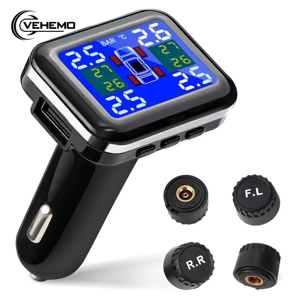 Система контроля давления в шинах TPMS с USB разъемом для прикуривателя ЖК дисплей