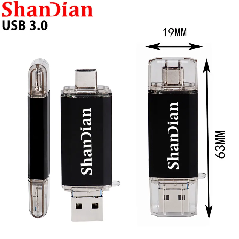 USB флеш накопитель SHANDIAN OTG 3 в 1 128 Type C и Micro гб 64 32 16 8 4 гб|USB флэш-накопители| |