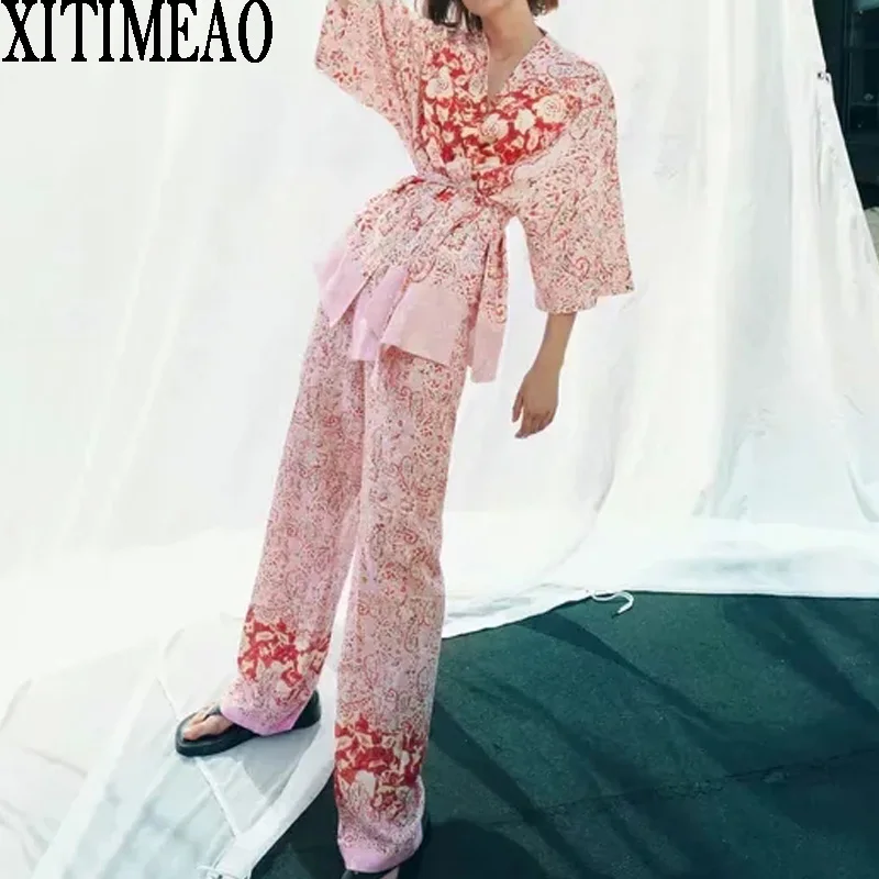 

Женская рубашка-кимоно с цветочным принтом и рукавом три четверти