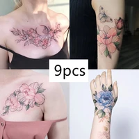 9pcs beautiful color chest and shoulder tattoo flower tattoo stickers waterproof female durable simulation sexy cute korean japa