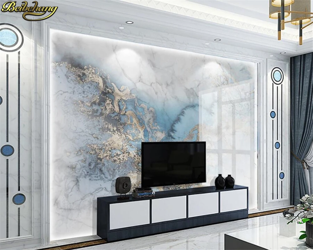 3d обои светлая Роскошная Микрокристаллическая плитка голубое золото мраморный