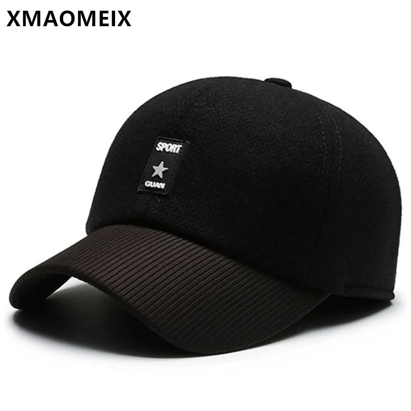 

XMAOMEIX Winter Earmuffs Caps For Men Thick Warm Baseball Cap Sports Cap Snapback Cap Adjustable Size Ski Hats Men's Winter Hat