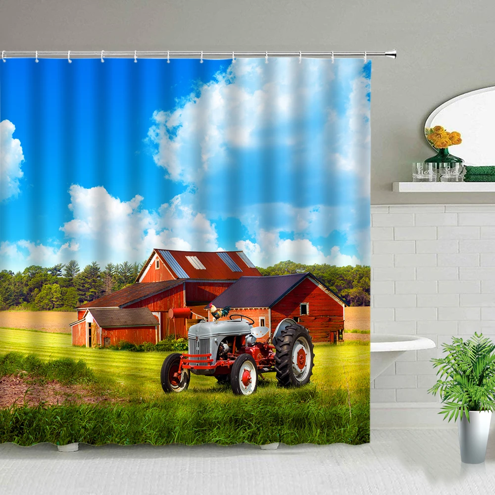 

European Style Village Small Town Flower Plant Landscape Shower Curtains Retro Building Garden Bridge Scenery Bath Curtain Set