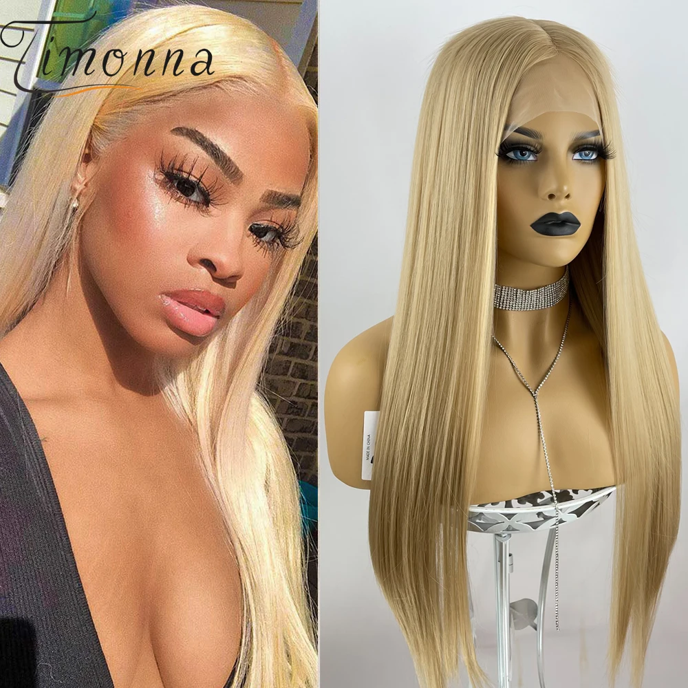 

Парик TIMONNA для чернокожих женщин, прямые синтетические T-образные, блонд, натуральные волосы, 24 дюйма