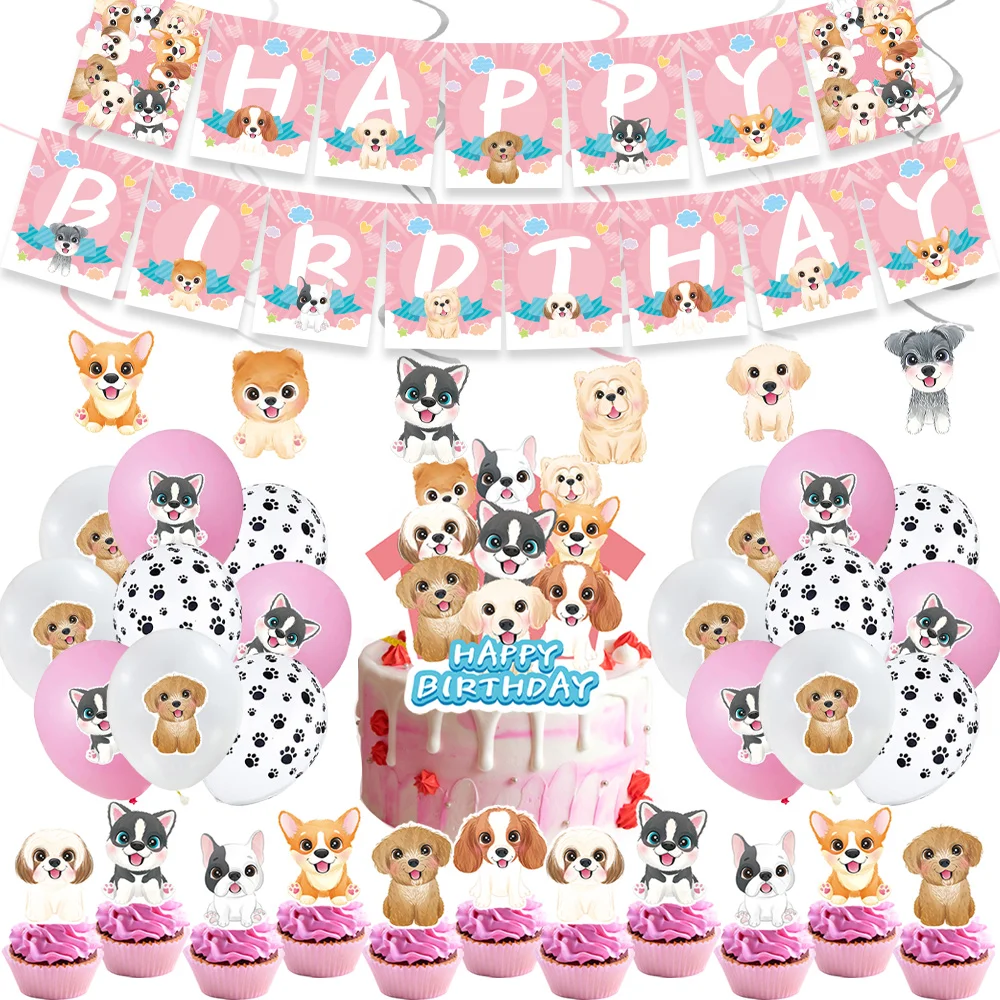 

Pink Dog Paw Theme Birthday Plate Cup Tablecloth Balloon Tableware Set Pet Dog Party Decor Baby Shower Supplies день рождения