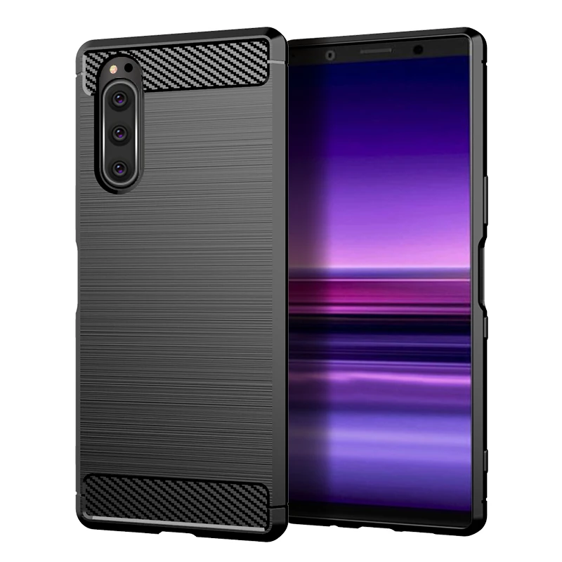 Противоударный мягкий бампер из углеродного волокна для Sony Xperia 5 Case XZ5 чехол 2
