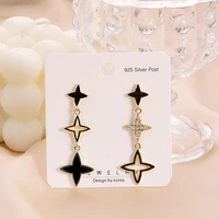 new silver needle star stud earrings fashion crystal rhinestone hollow five pointed star hanging earrings ladies fashion jewelry